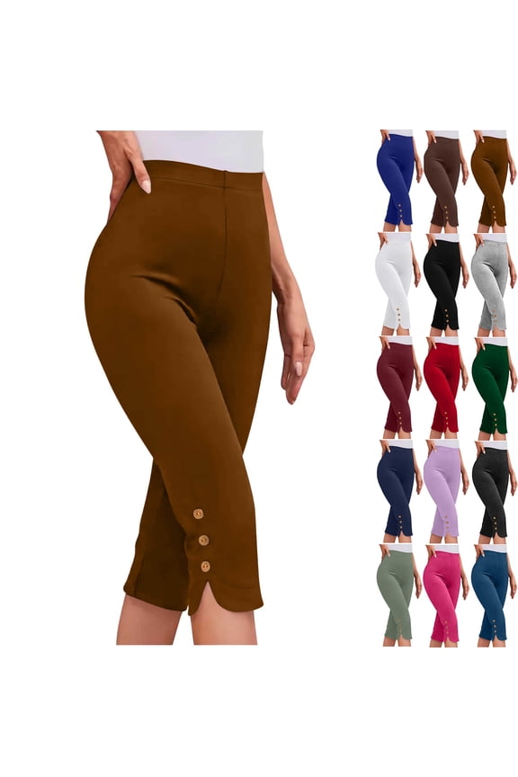 Plus Size Yoga Shorts for Womens Summer High Waisted Solid Color Capris Matching Slim Fitting Yoga Gym Pants Leggings
