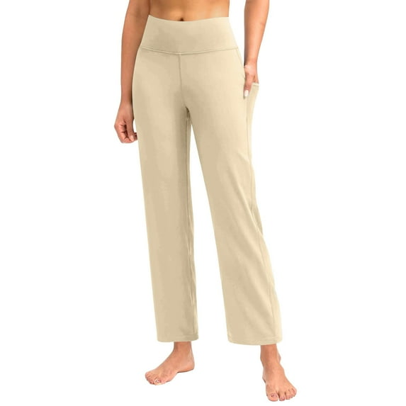 Yoga Pants on Clearance under $15, Baberdicy Pants for Women Plus Size Casual Straight Leg Yoga Leggings Comfy Cropped Pants with Pocketkhakim