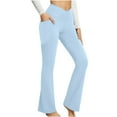 thumbnail image 1 of Yoga Pants with Pockets for Women Casual V Cross High Waist Butt Lifting Pants Wide Leg Flare Bootcut Leggings, 1 of 5