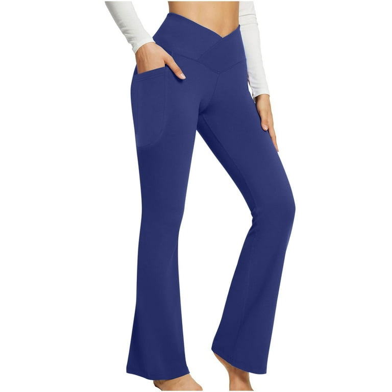 Yoga Pants with Pockets for Women Casual V Cross High Waist Butt Lifting  Pants Wide Leg Flare Bootcut Leggings 