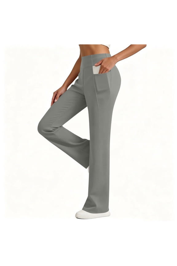 Yoga Pants with Pockets for Women Straight Leg Long Pants Elastic High Waist Workout Running Leggings Casual Work Trousers