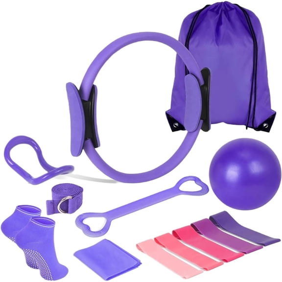 Yoga Pilates 13 Piece Fitness, with Pilates Ring Resistance Bands and Yoga Ball Home Pilates Essential Kit