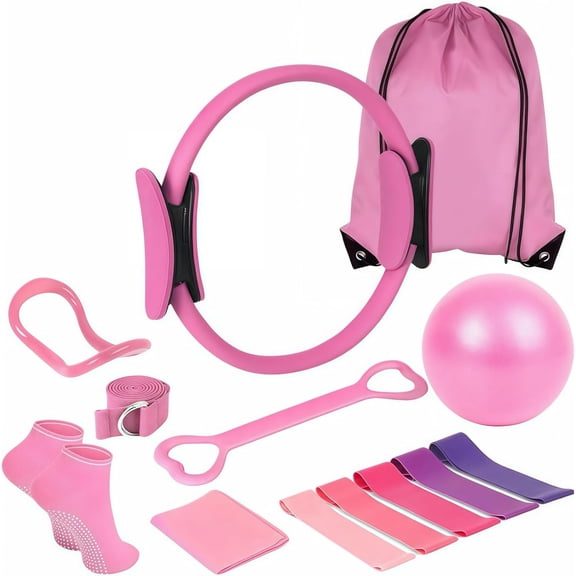 Yoga Pilates 13 Piece Fitness, with Pilates Ring Resistance Bands and Yoga Ball Home Pilates Essential Kit