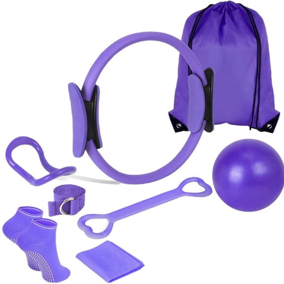 Yoga Pilates Circle 13-Piece Fitness Set, 5 Resistance Bands 1 Yoga Ring 1 Pilates Ring 1 Storage Bag 1 Anti-Slip Yoga Socks 1 Heart Shaped Puller 1 Yoga Resistance Band 1 Yoga