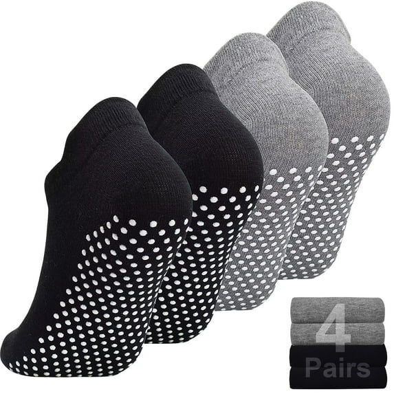 Yoga Pilates Socks Women, 4 Pairs Non Slip Barre Home Hospital Workout Grip Slipper Socks