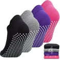 thumbnail image 1 of Yoga Pilates Socks Women, 4 Pairs Non Slip Barre Home Hospital Workout Grip Slipper Socks, 1 of 5