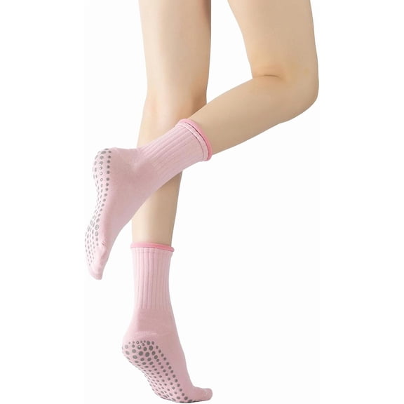 Yoga Pilates Socks with Grips for Women Non Slip Colorful Cushioned Crew Socks for Barre Ballet Dance