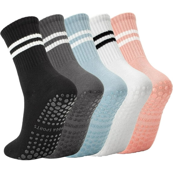 Yoga Pilates Socks with Grips for Women, Non Slip Grips Cotton Socks for Barre, Ballet, Dance, Workouts