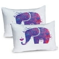 thumbnail image 1 of Yoga Pillow Sham Set of 2, Floral Silhouette with Color Splatters and a Little Heart, Quality Microfiber Bedding Item for All Seasons, 26" x 20", Pink Blue and Vermilion, by Ambesonne, 1 of 3