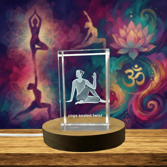 Yoga Pose Crystal Sculpture With Recognition - Handcrafted Seated Twist Art For Wellness