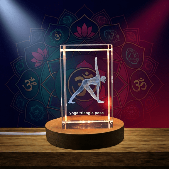 Yoga Pose Crystal Statue Recognition - Exquisite Triangle Figure for Flexibility and Balance with LED Base