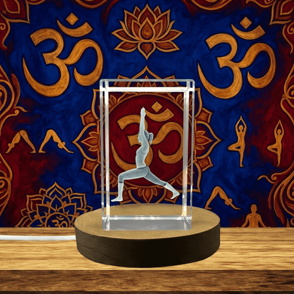 Yoga Pose Crystal Statue Recognition - High Lunge, 3D Engraved Sculpture for Strength & Flexibility