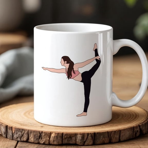 Yoga Pose Mug Dancer Pose Ceramic Coffee Mug Yoga Lovers, Meditation Gift oz White Mug.