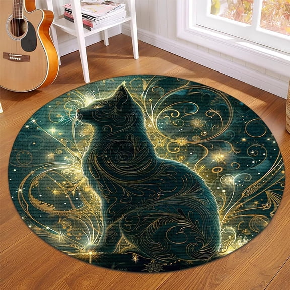 Yoga Pose Silhouette Round Area Rug, zen figure circle carpet for studio, meditation corner or bedroom, soft washable non-slip floor mat, mindful wellness décor