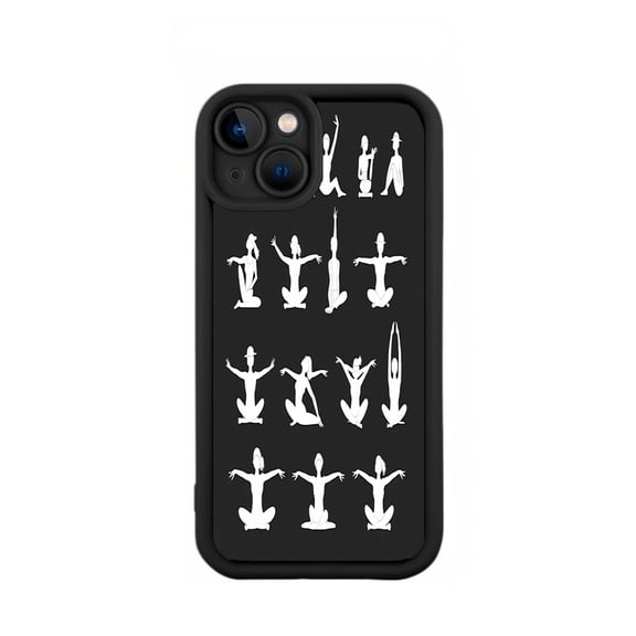 Yoga Pose Silhouette iPhone 15 Case - Lightweight Yellowing Resistant Design with Black Background and White Yoga Figures