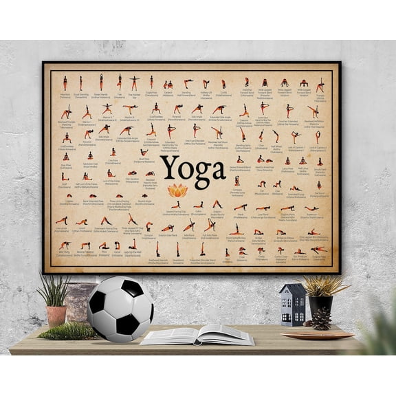 Yoga Poses Chart Wall Art Print, Unframed Paper Poster 8x10in