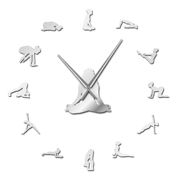Yoga Poses DIY Giant Wall Clock Find Your Balance Meditation Wall Art Home Dcor Modern Large Wall Clock Watch Mindfulness Gift(Silver,47inch)