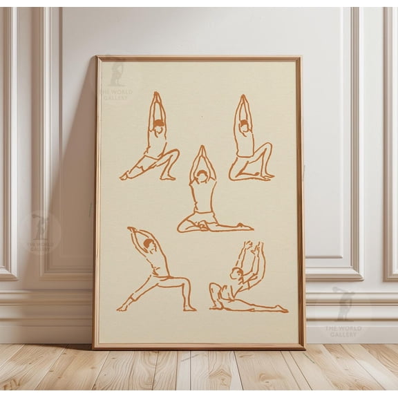 Yoga Poster Minimal Line Figure Illustration Stretch Pose Wellness, Unframed Poster
