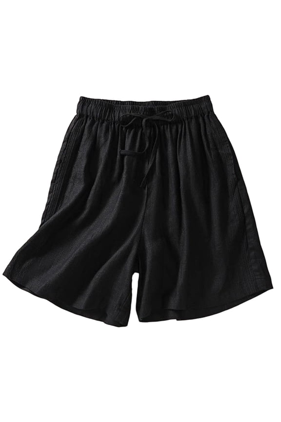 Yoga Shorts Women Casual High Waist Wide Leg Elastic Waistband Drawstring Skorts for Woman,Black,M