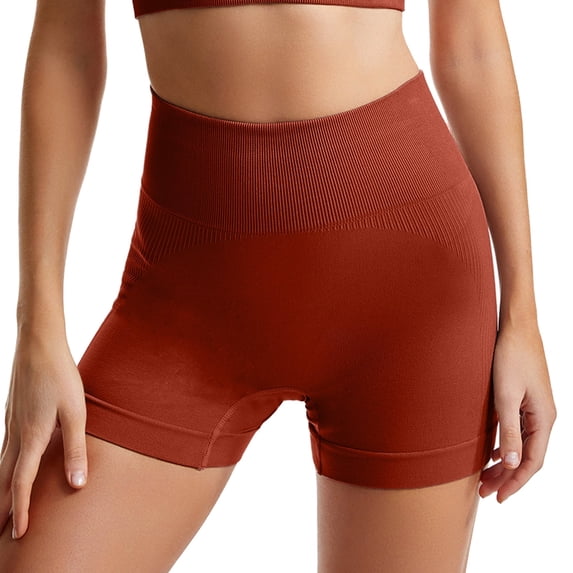 Yoga Shorts Women's High Waisted Fitness Workout Running Yoga Gym Short Pants Gym Shorts Women Brown M