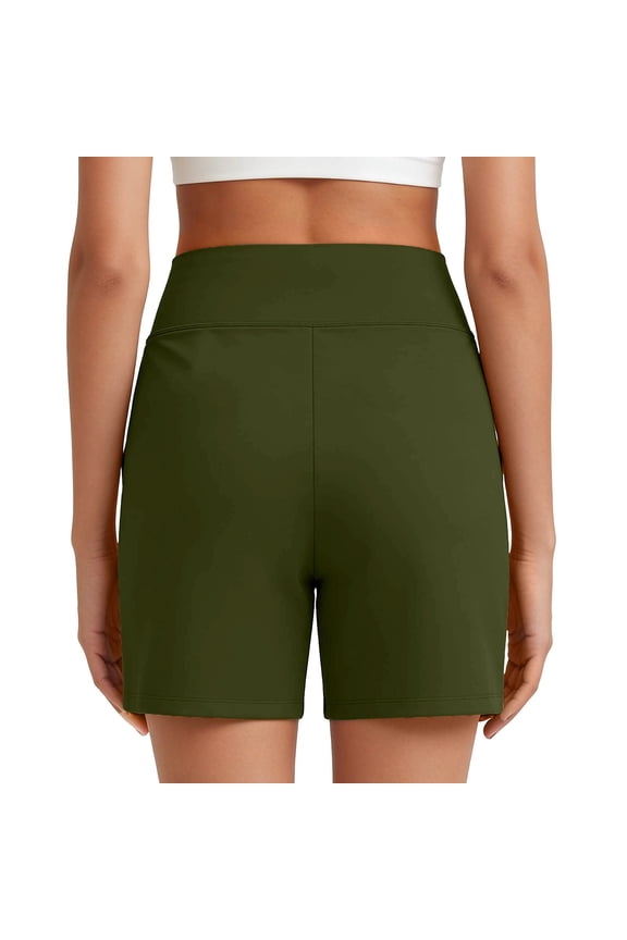 Yoga Shorts for Women Sleek Solid Flex Lightweight Stretchy High Wlex Bermuda Shorts for Women,Army Green,M