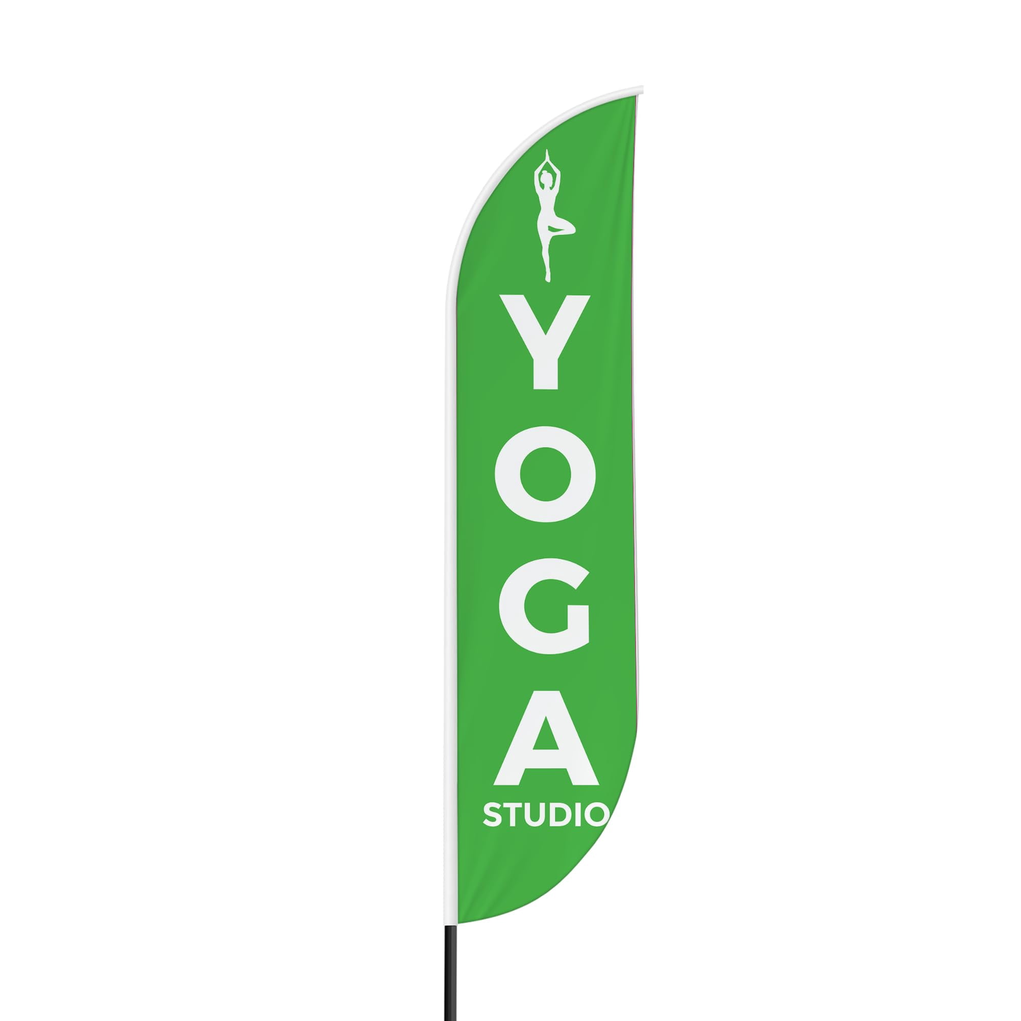 Yoga Sign feather flag for Outdoor by Mavis Printing | 11.5 FEET Long Polyester Outdoor Banner Flag for Easy Hang | HD Print Swooper I Flag Only to Advertise Yoga| Made in USA I Flag Only