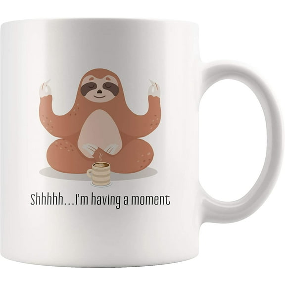Yoga Sloth Having A Moment Ceramic Coffee Mug Break Time Meditation Meditating Pose Relax Funny Sloth Lover Yogi Gift Ceramic Cup 11 oz White