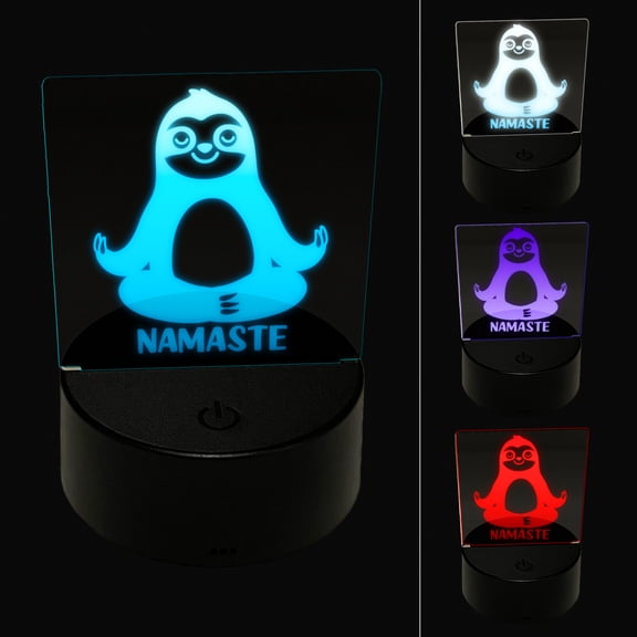 Yoga Sloth Namaste LED Night Light Sign 3D Illusion Desk Nightstand Lamp