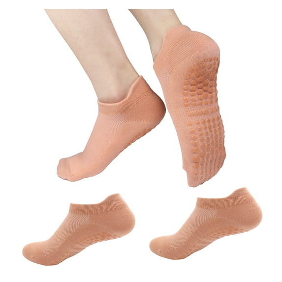 Yoga Socks, 2pcs Pilates Grip Socks Non-Slip Socks for Yoga, Barre, Sports Home Slipper Socks Barefoot Workout Pregnant Crew Socks (Orage)