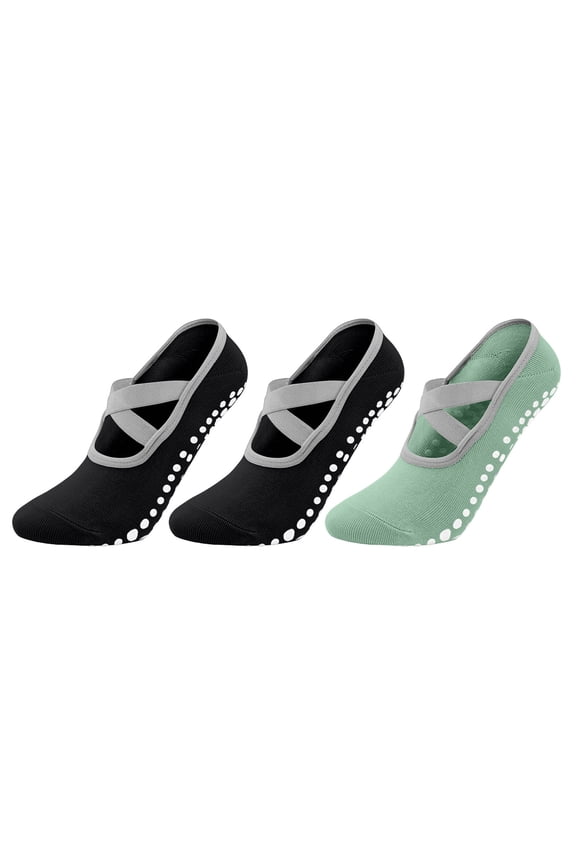 Yoga Socks For Women 3-Pack Non-Slip Grip Crisscross Strap Open Heel for Pilates Dance Socks