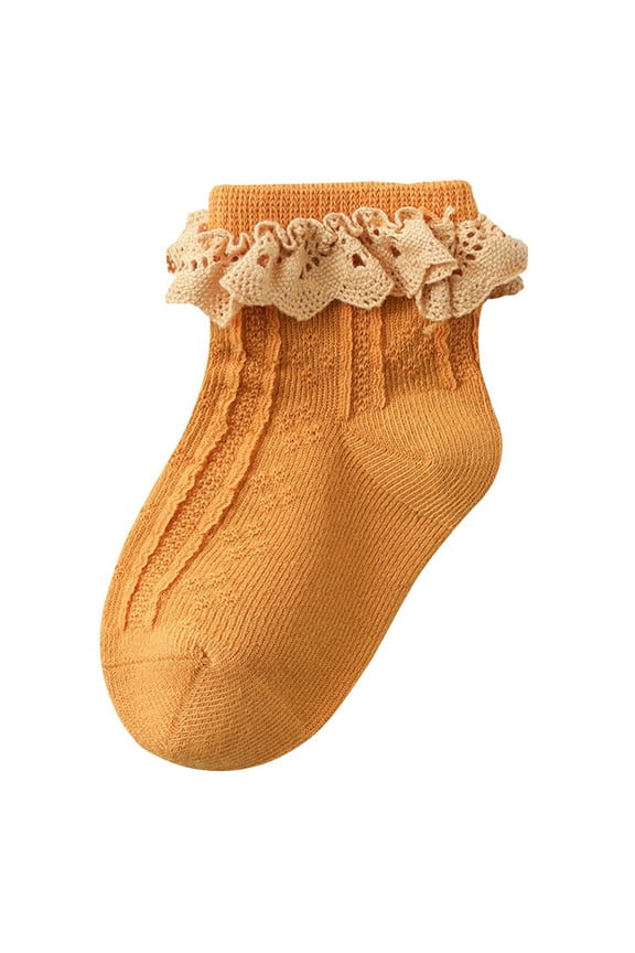 Yoga Socks with Grips Socks for Toddler Girls White 6 Pairs Girls White Ruffle Socks School Uniform Dress Socks for Kids Seamless Crew Ankle Cotton Size 4-14 Years