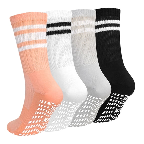Yoga Socks with Grips for Women, AMITOFO 4 Pack Pilates Socks with Grips Non Slip Gripper Socks with Seamless Toe Breathable Mesh, Crew Socks for Barre Pilates Yoga and Home Workouts Size 9-11