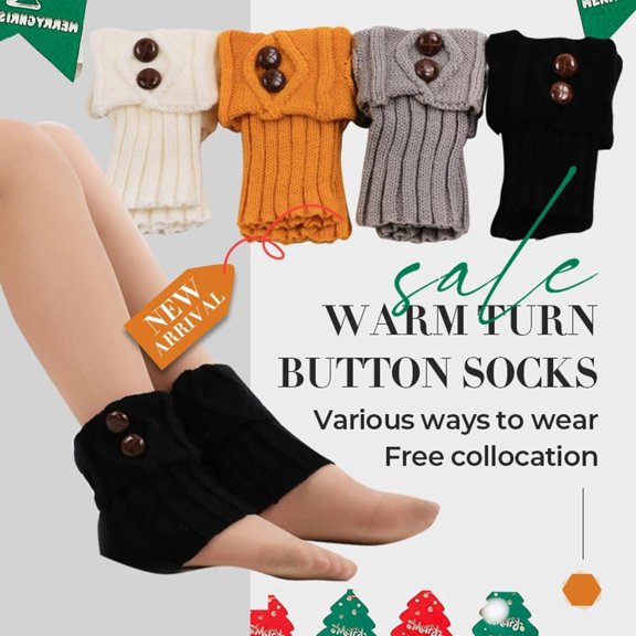 Yoga Socks Leg Warmers for Womens Girls Winter Short Cable Knit Boot Cuffs Buttons Socks Gifts Womens Ruffle Ankle Socks Black One Size