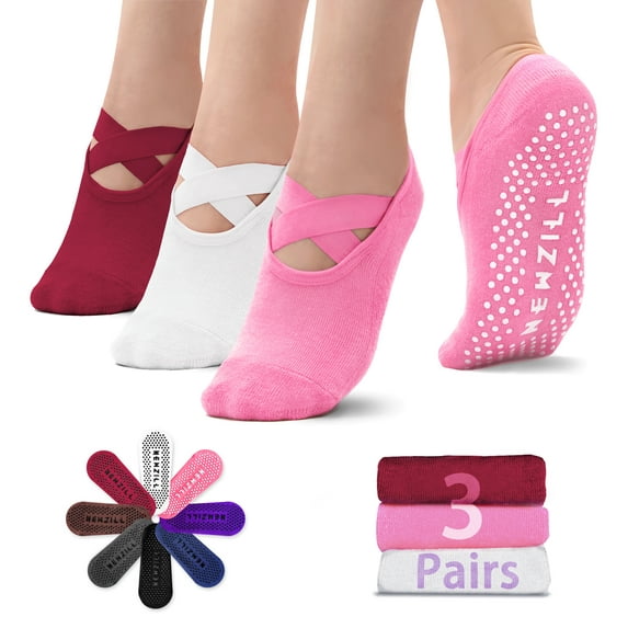 Yoga Socks No Slip for Women, 3 Pack, Multicolor, Ideal for Pilates, Ballet, Dance, Barefoot Workout