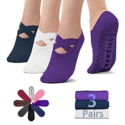 Yoga Socks No Slip for Women, 3 Pack, Multicolor, Ideal for Pilates, Ballet, Dance, Barefoot Workout