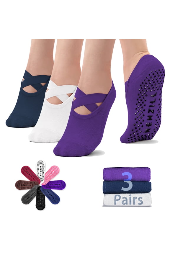 Yoga Socks No Slip for Women, 3 Pack, Multicolor, Ideal for Pilates, Ballet, Dance, Barefoot Workout