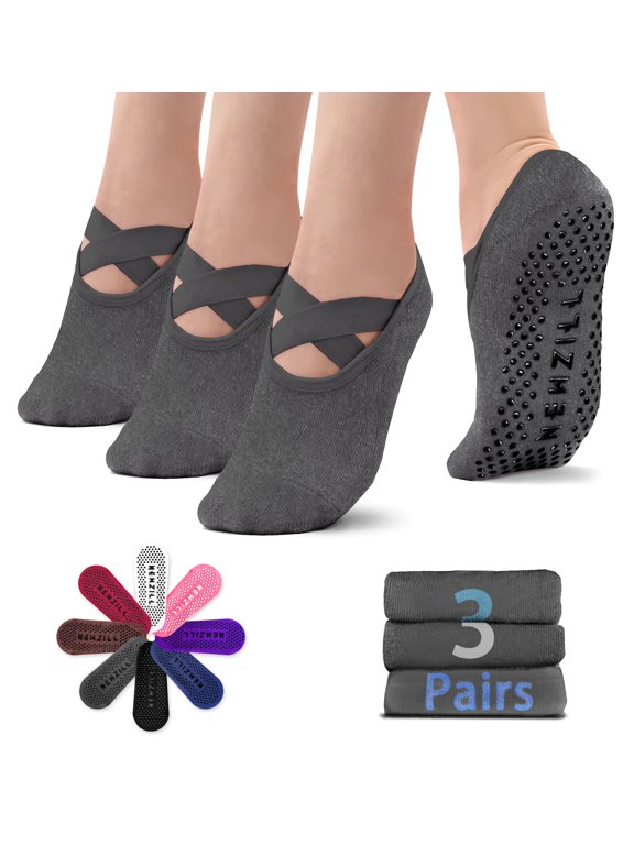 Yoga Socks No Slip for Women, 3 Pack, Multicolor, Ideal for Pilates, Ballet, Dance, Barefoot Workout