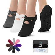 Yoga Socks No Slip for Women, 3 Pack, Multicolor, Ideal for Pilates, Ballet, Dance, Barefoot Workout