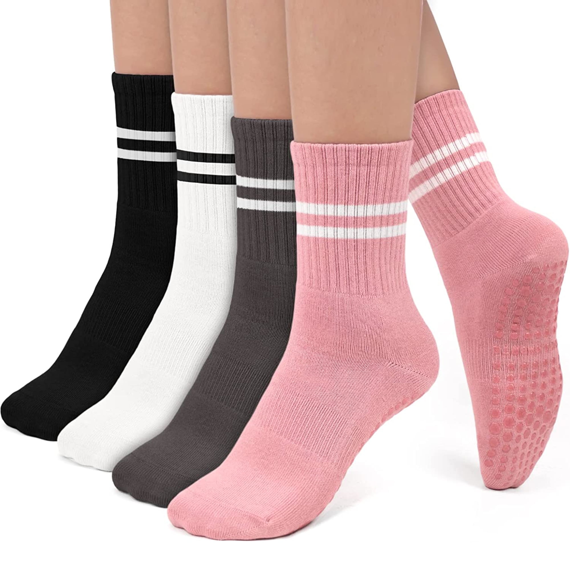 Yoga Socks Non Slip Socks, Cotton Pilates Socks with Grips for Women, Non  Skid Grippy Hospital Socks for Yoga Pilates Barre Dance Women Men, 4 Pairs  Black 