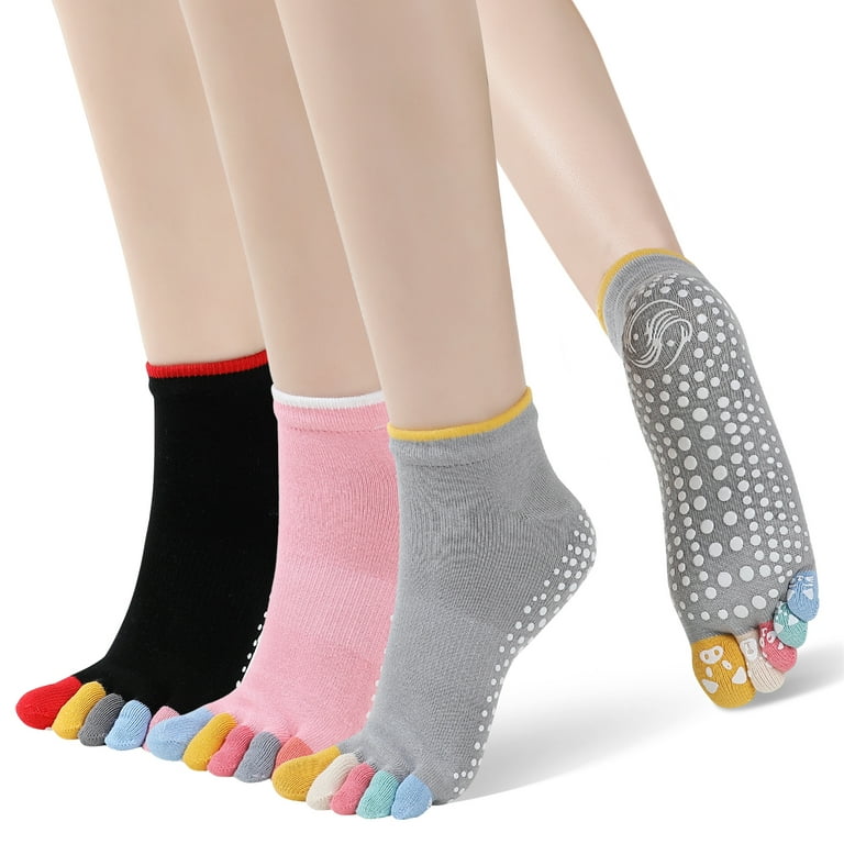 Yoga Socks Women Non Slip Grip Socks Ankle Toe Socks for Athletic Pilates  Barre Hospital , 3 Pairs & M 