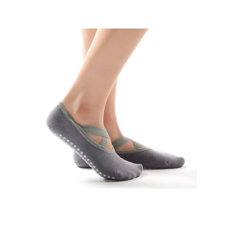 Yoga Socks for Women Non Skid Socks with Grips Barre Socks Pilates Socks, Grey, Onesize