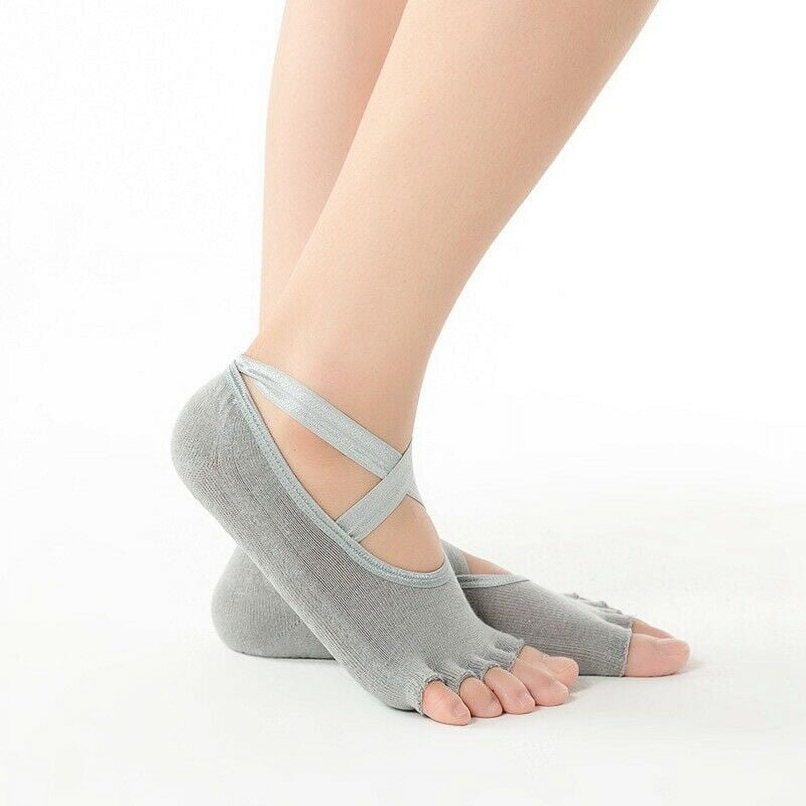 Cotton Yoga Socks Ladies Toeless Non Slip Skid Grip Open Heel Pilates  Ballet