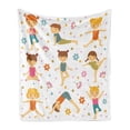 thumbnail image 1 of Yoga Soft Flannel Fleece Blanket, Cartoon Style Exercising Kids with Colorful Daisies Healthy Active Children Stretching, Cozy Plush for Indoor and Outdoor Use, 70" x 90", Multicolor, by Ambesonne, 1 of 6