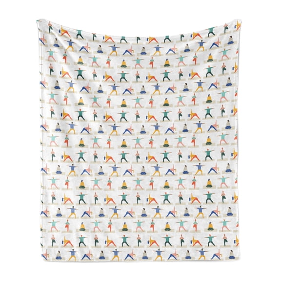 Yoga Soft Flannel Fleece Throw Blanket, Cartoon Style People Doing Yoga in Various Poses Colorful Characters Illustration, Cozy Plush for Indoor and Outdoor Use, 60" x 80", Multicolor, by Ambesonne