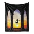 thumbnail image 1 of Yoga Soft Flannel Fleece Throw Blanket, Man Silhouette Doing Yoga in Old Building at Orange Sunset Mental Meditative, Cozy Plush for Indoor and Outdoor Use, 50" x 70", Multicolor, by Ambesonne, 1 of 5