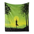 thumbnail image 1 of Yoga Soft Flannel Fleece Throw Blanket, Meditating Lady Under Sunset Sky in Forest Serenity Balance Soul Nature Art, Cozy Plush for Indoor and Outdoor Use, 60" x 80", Green Black Yellow, by Ambesonne, 1 of 5