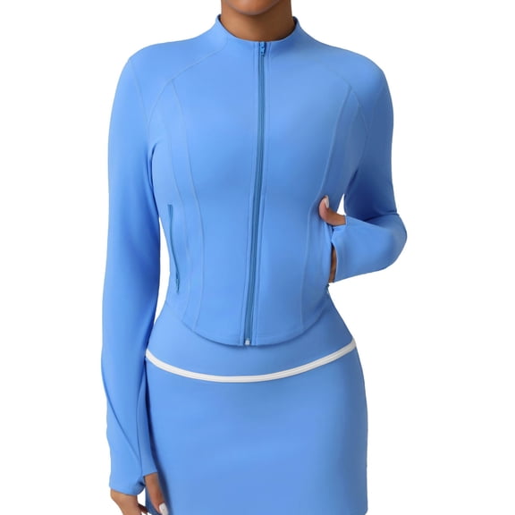 Yoga Sportswear for Women Zip up Jacket Lightweight Slim Fit Running Tops Blue M