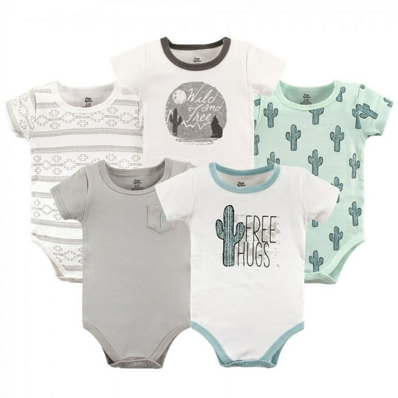 Yoga Sprout Baby Boy Cotton Bodysuits 5pk, Free Hugs, 0-3 Months