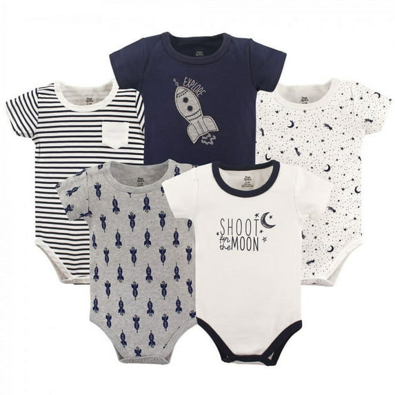 Yoga Sprout Baby Boy Cotton Bodysuits 5pk, Moon, 3-6 Months