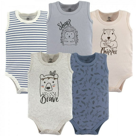 Yoga Sprout Baby Boy Cotton Bodysuits 5pk, Wild Woodland, 6-9 Months